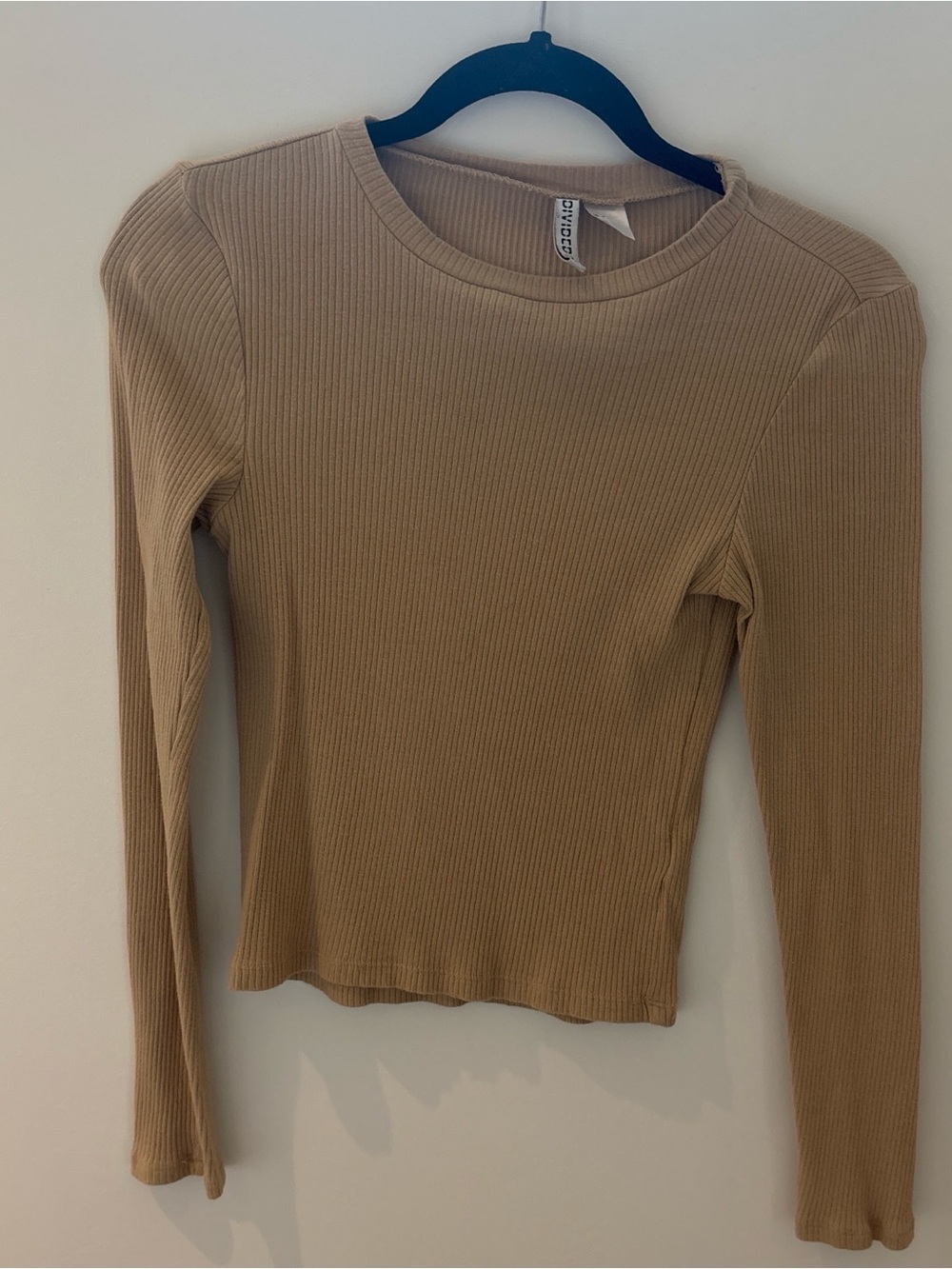 H&M Ribbed Long-Sleeve Crewneck Top - Tan